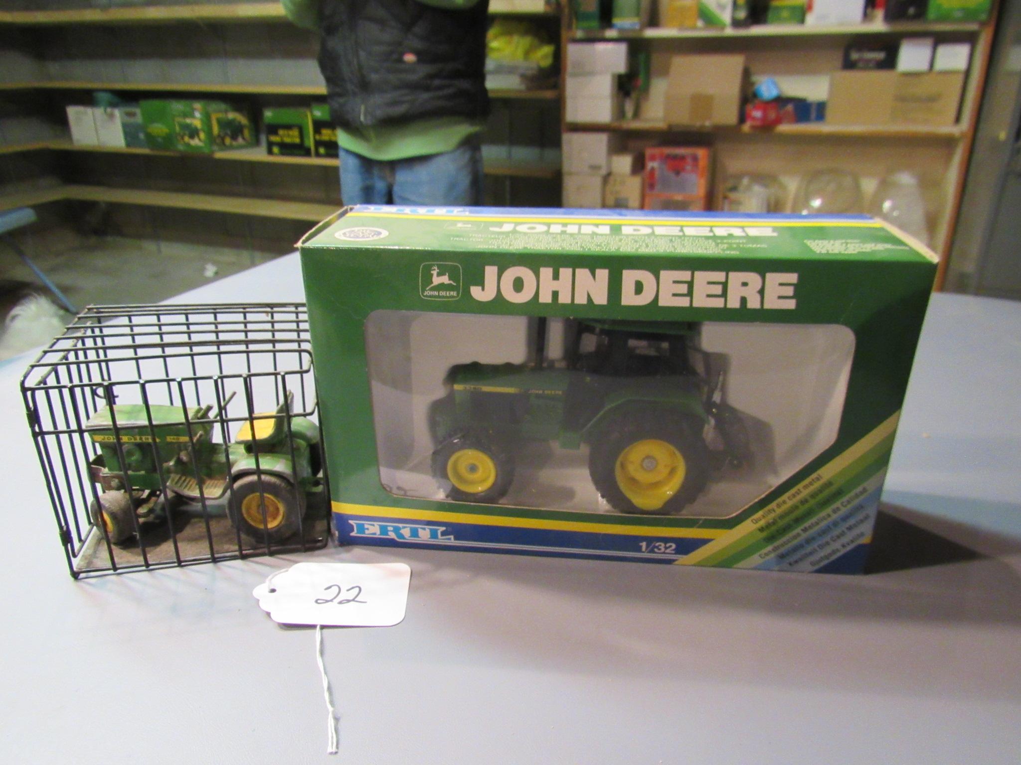 diecast JD lawnmower in a cage + JD "3350" tractor W/ box