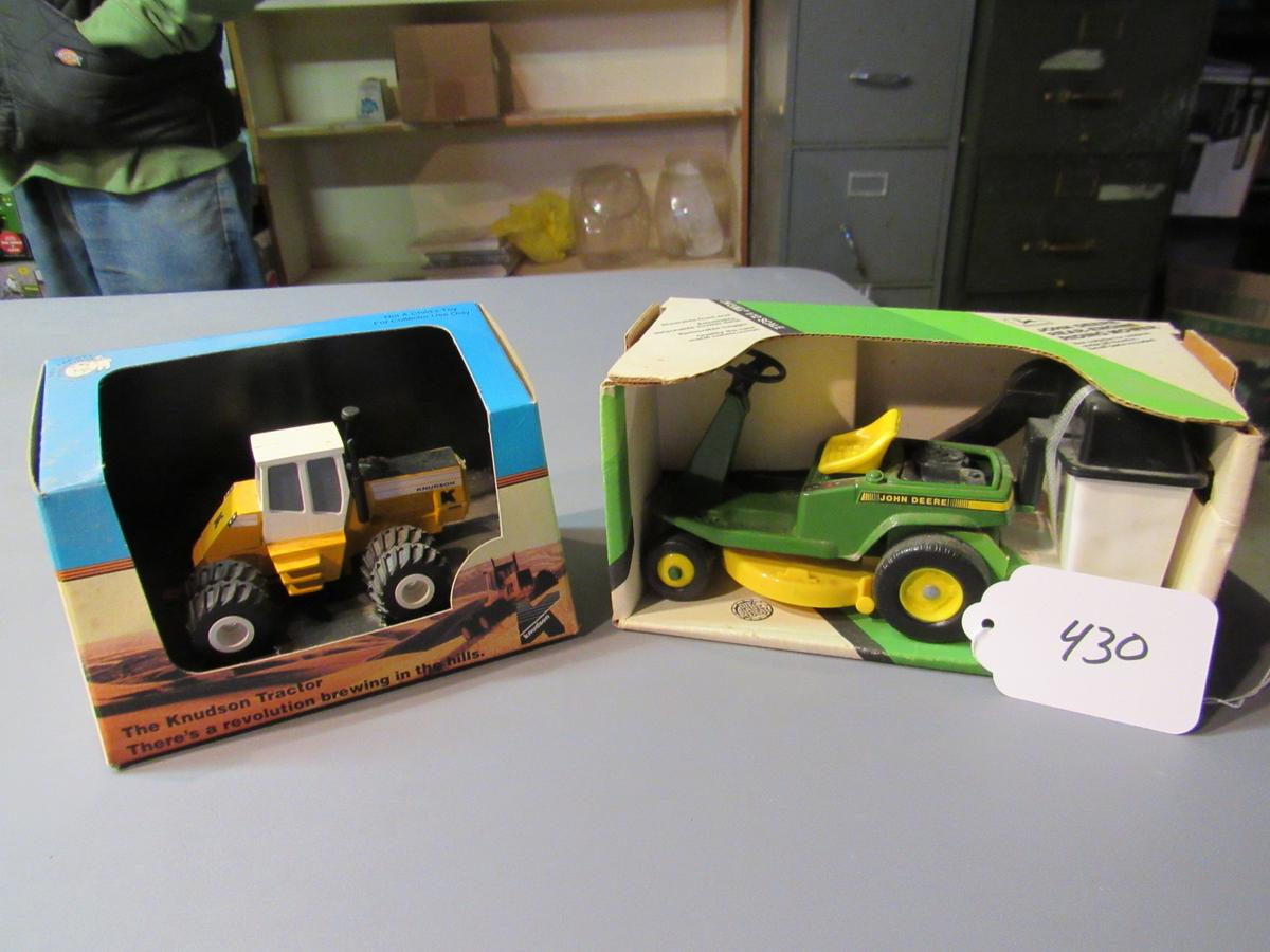 diecast Knudson tractor + JD rear engine ridding mower W/box