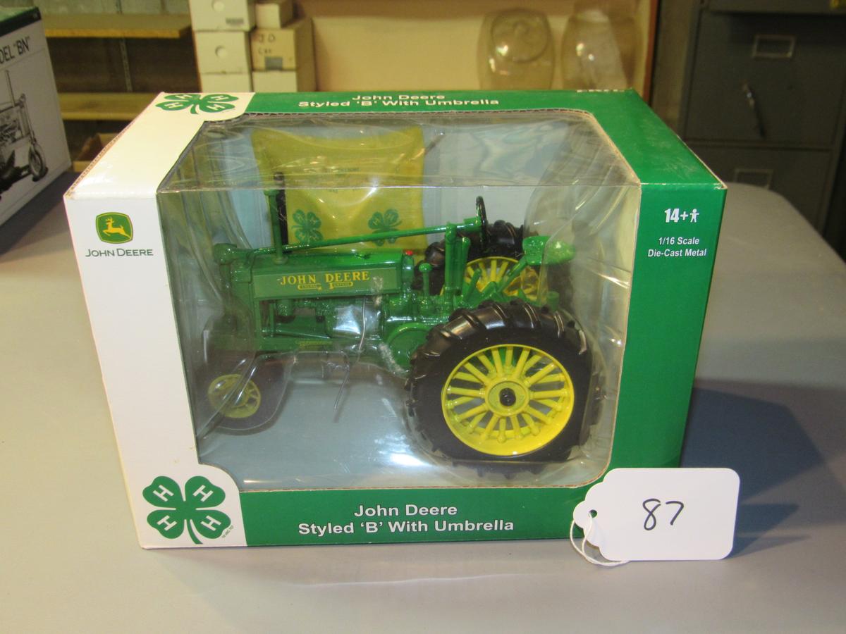 diecast JD "B" tractor & umbrella  W/box