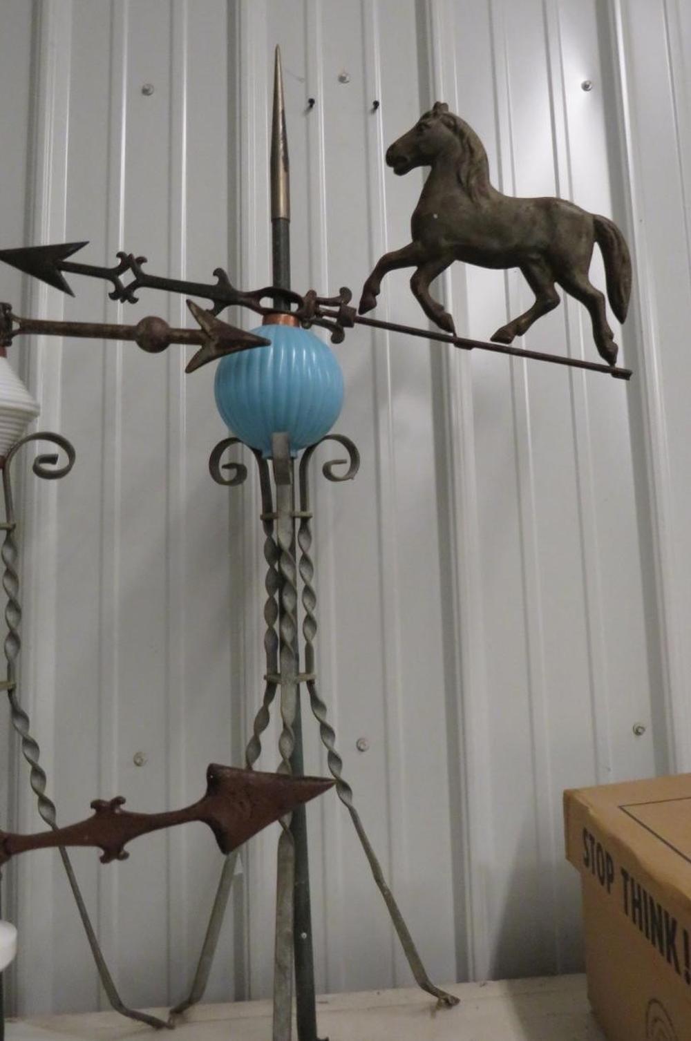 Horse Directional Weather Vane with Blue Lightning Bulb
