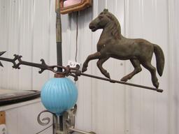 Horse Directional Weather Vane with Blue Lightning Bulb