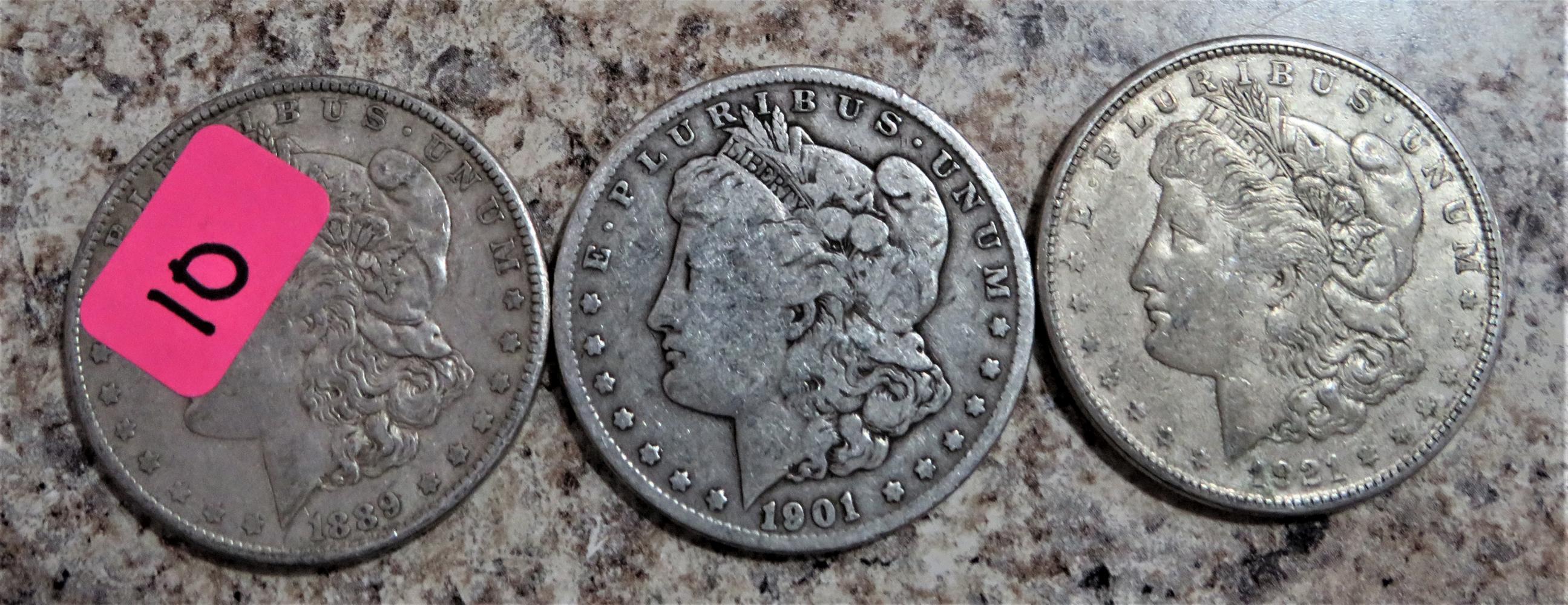 1889, 1901-O, 1921-S Morgan Dollars
