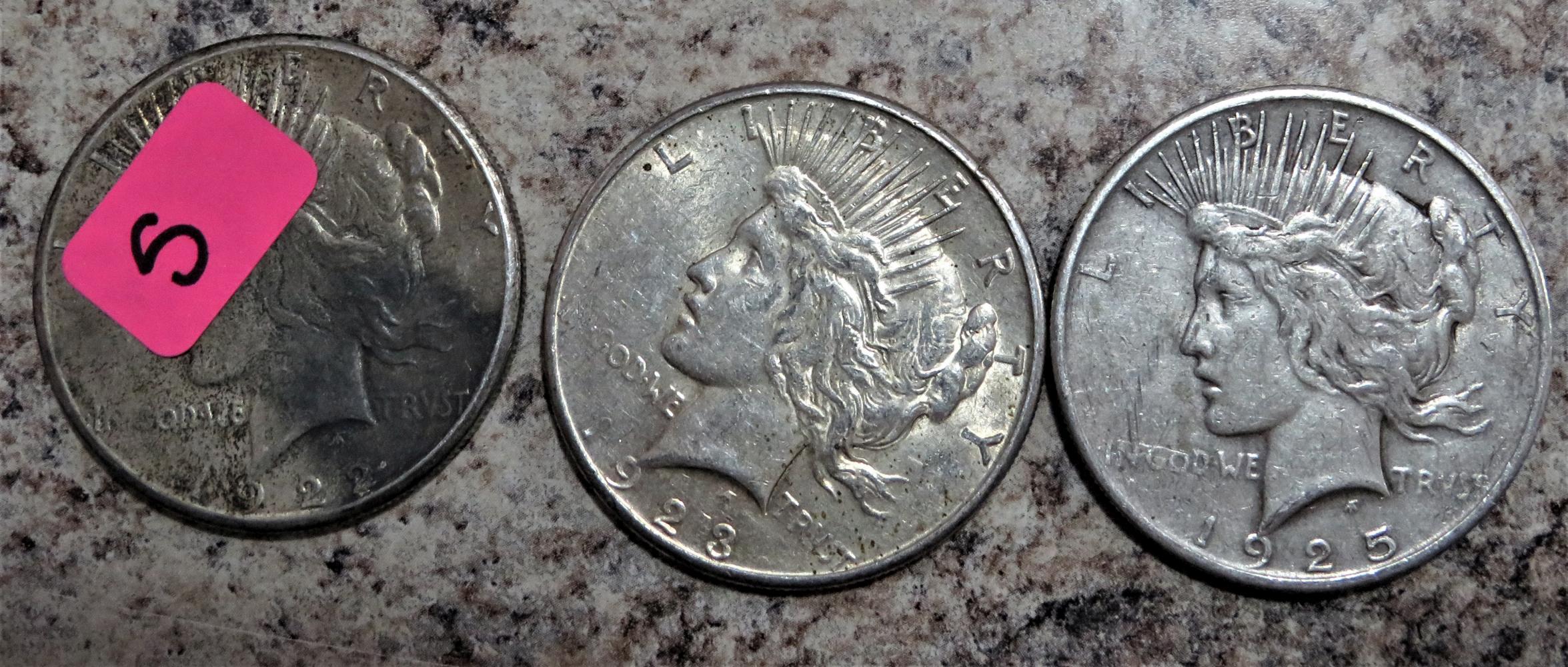 1922-S, 1923-S, 1925 Peace Dollars