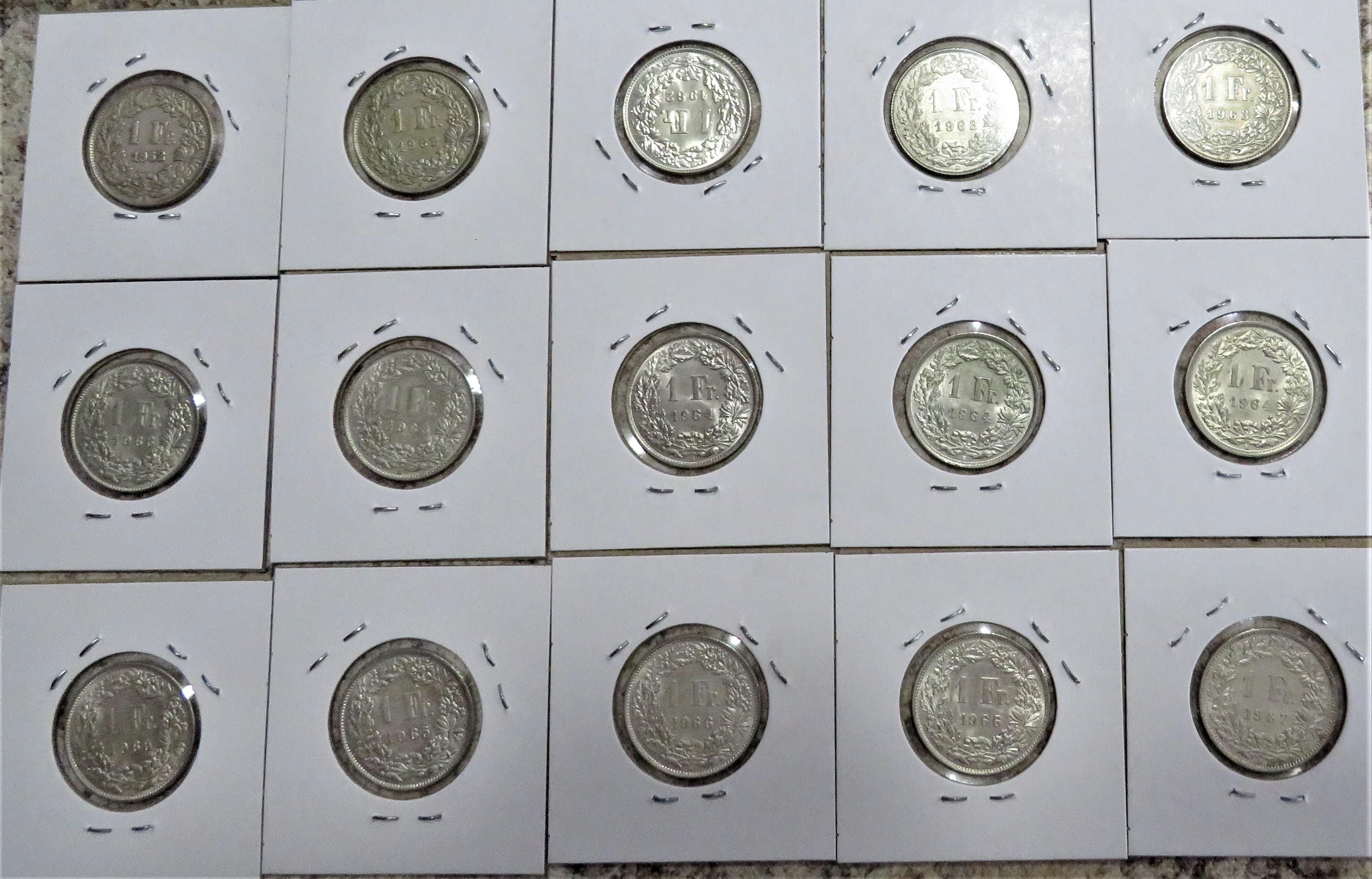 15 Silver Swiss France Coins