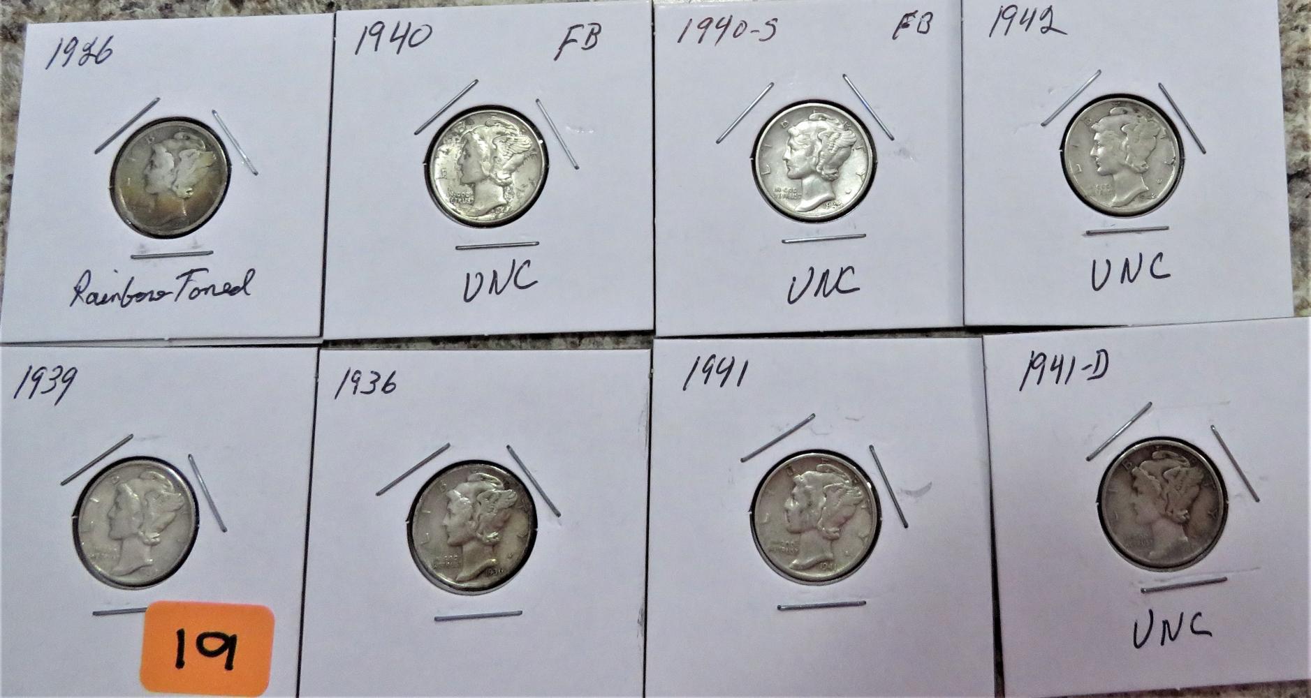 8 Mercury Dimes UNC