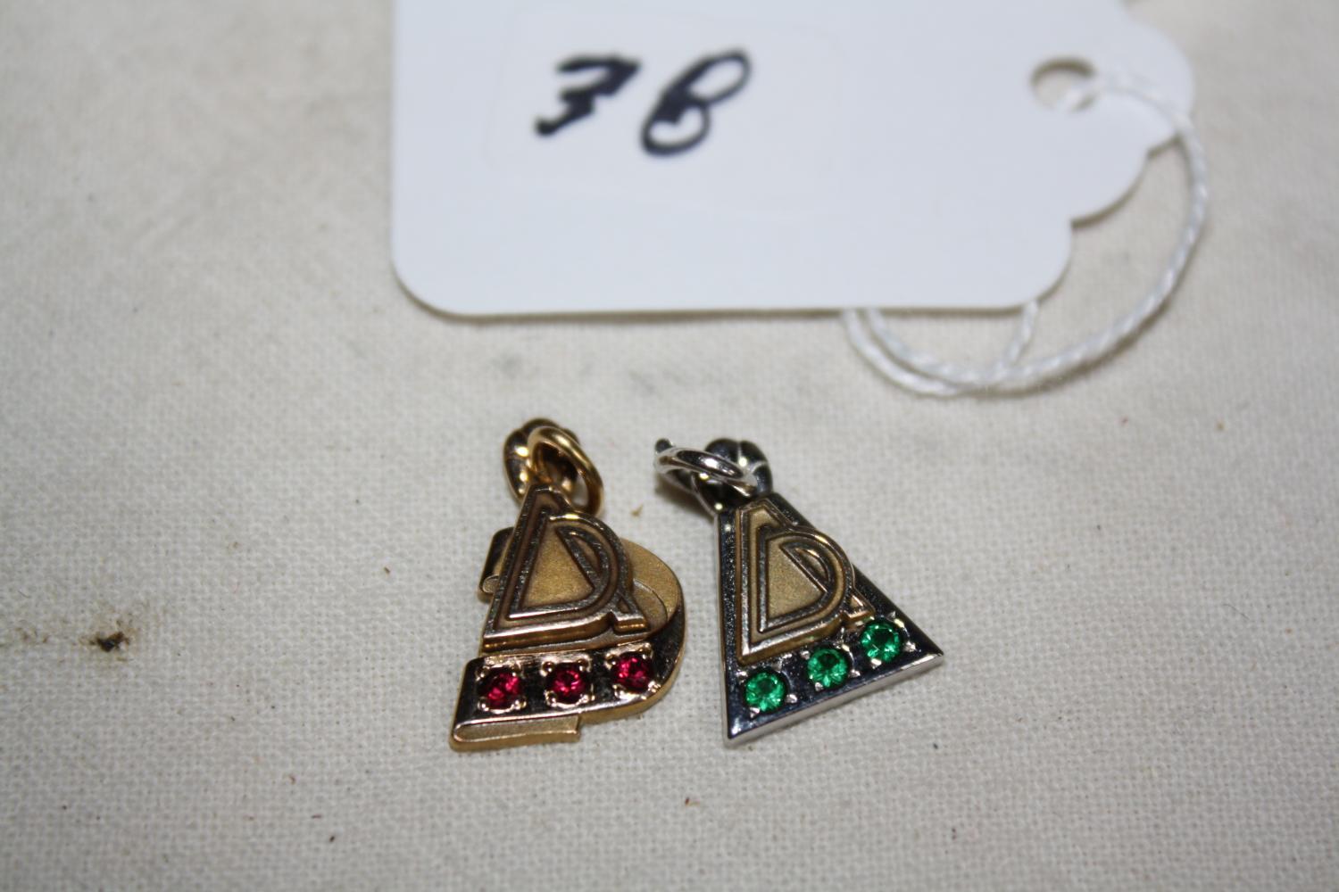 Ruby and Emerald Gold Fill Pendants 10K