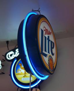 Miller Lite Round Sign with Neon