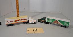 5 small Menard's toy semi trucks