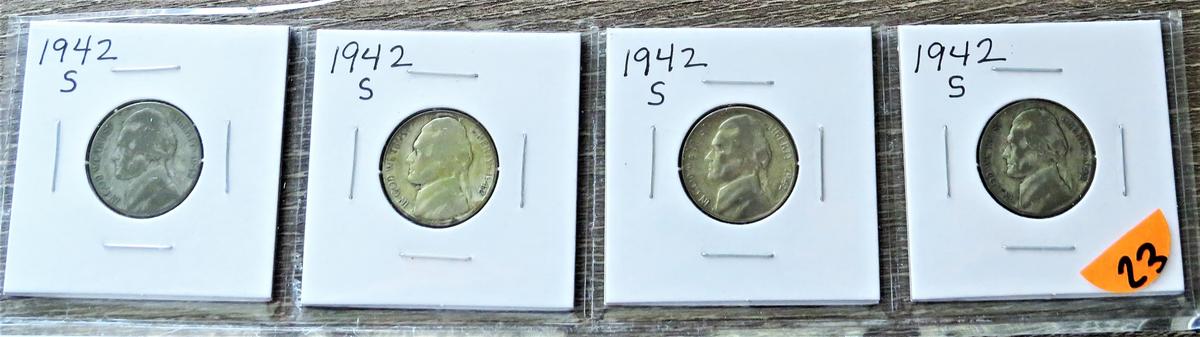 (4) 1942-S Silver Jefferson Nickels