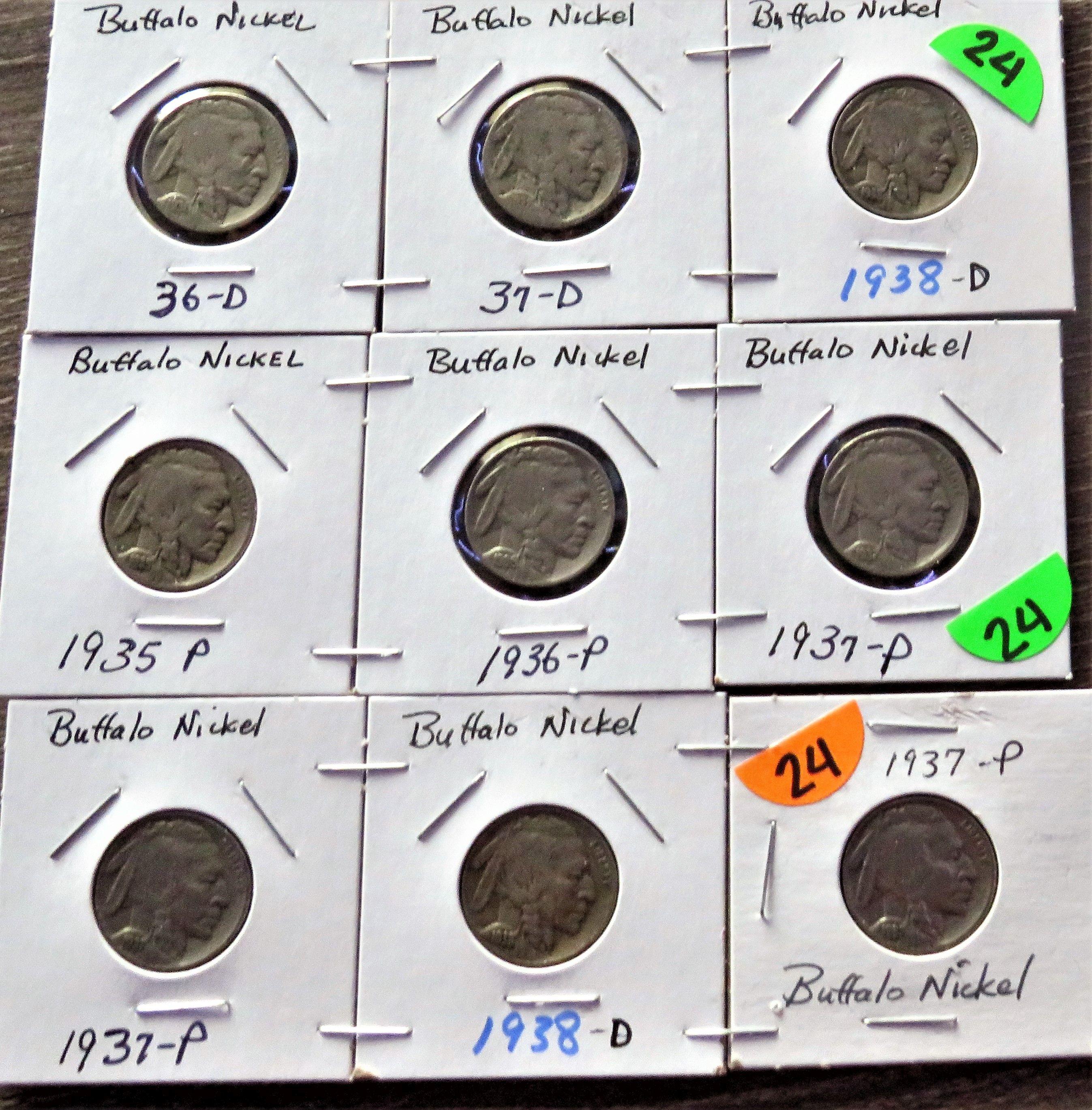 (9) Buffalo Nickels