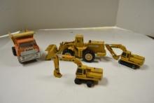 3 yellow mini implements, Tonka dump truck