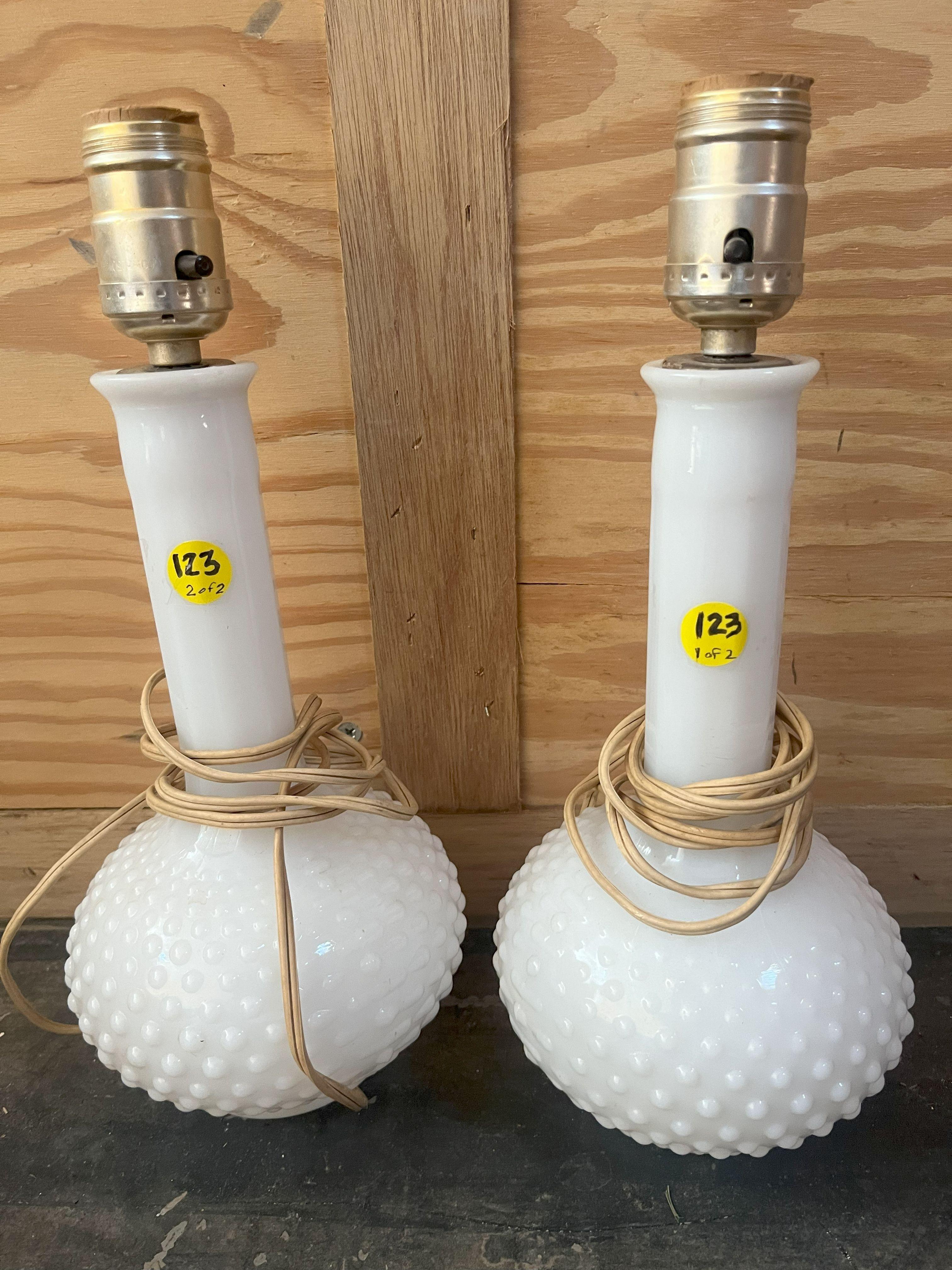 Beautiful Pair of Hobnail Milk Glass Lamps