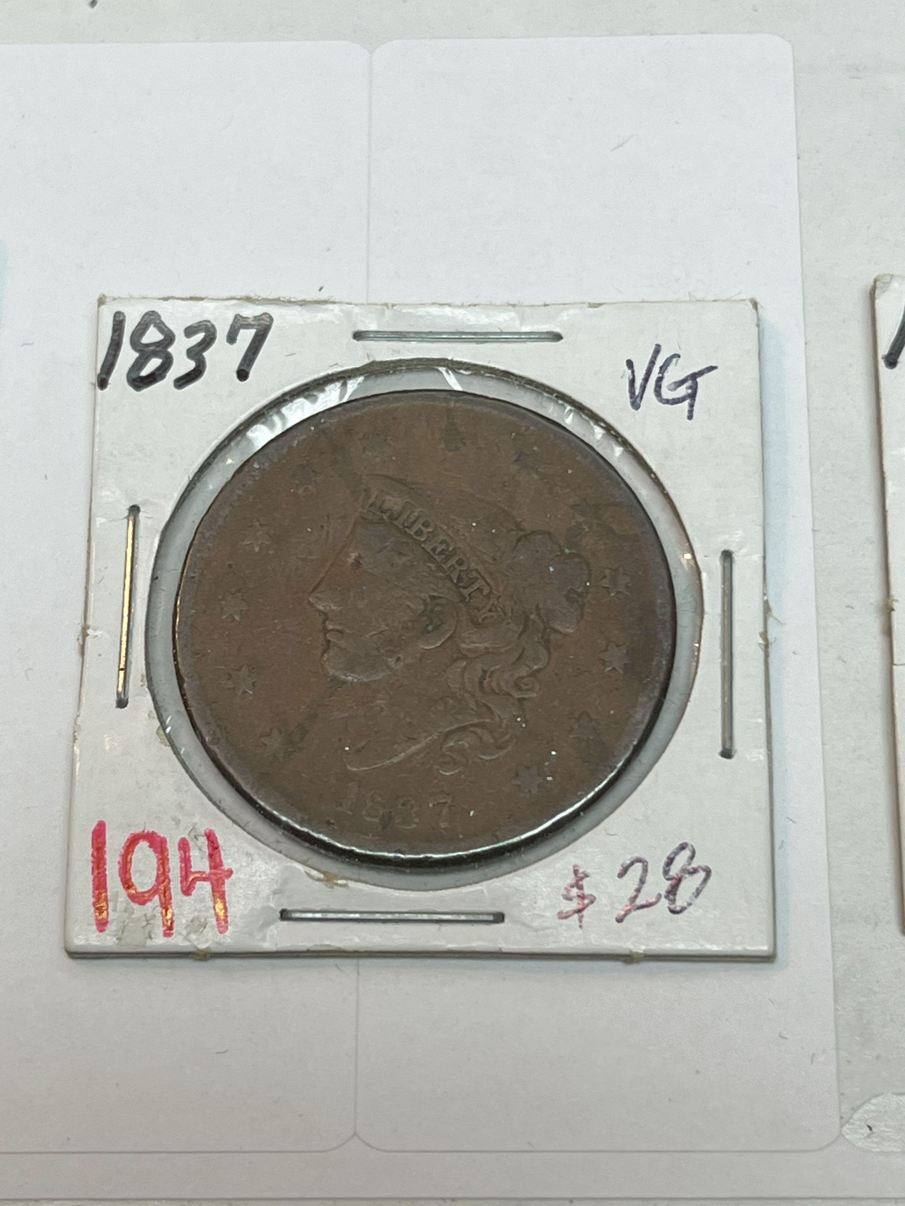 1837 Large Cent - VG