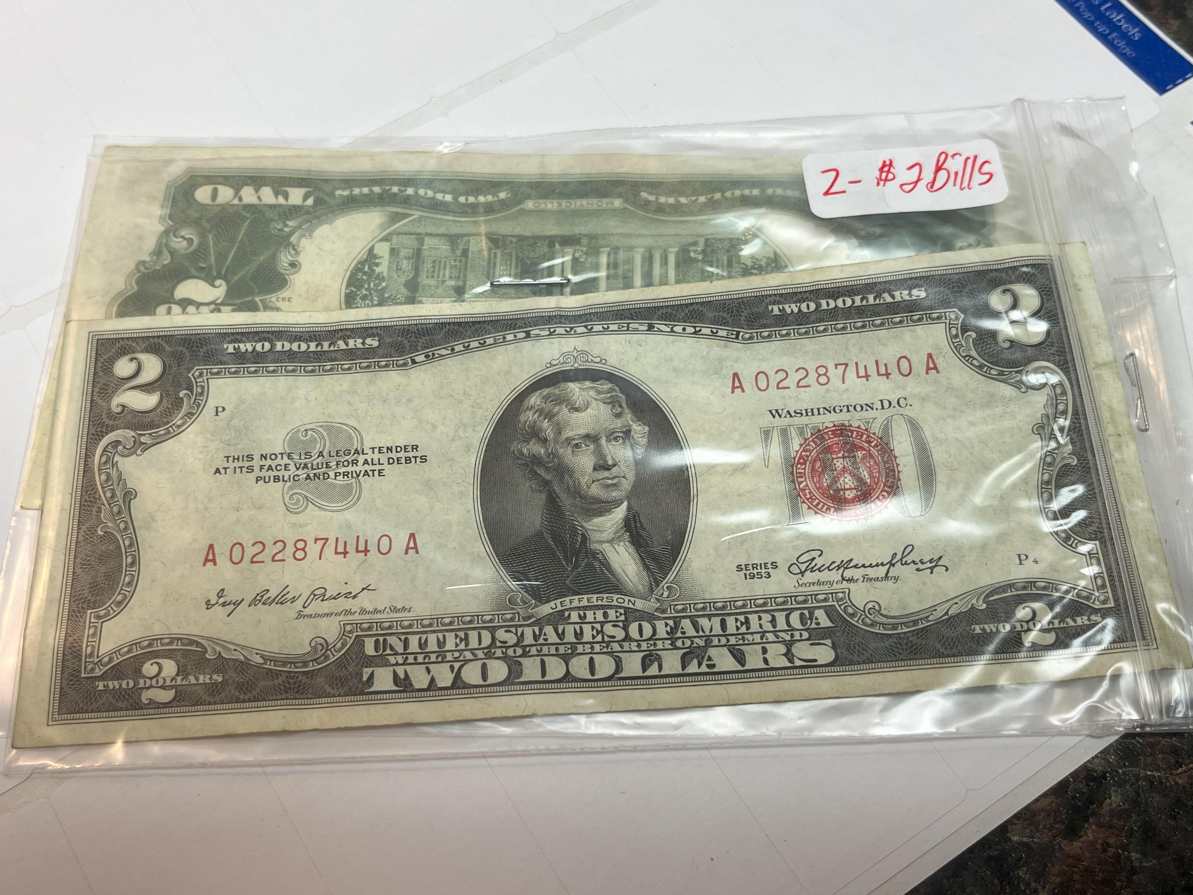 2 - Series 1953 $2 Red Notes - Very Nice AU