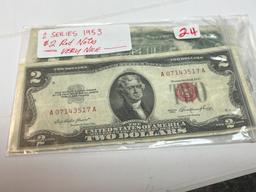 2 - Series 1953 $2 Red Notes - Very Nice AU