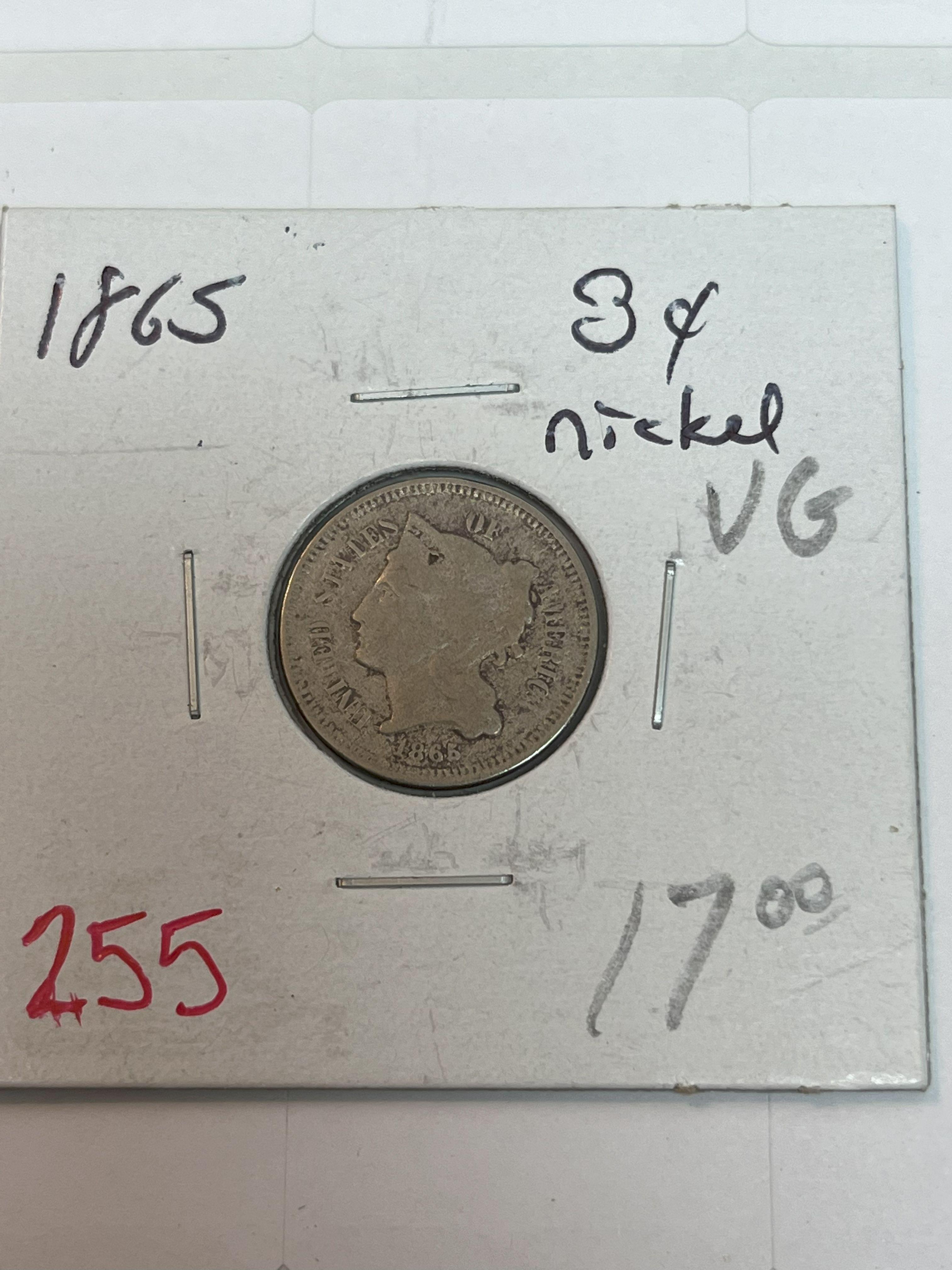 1865 3 Cent Nickel - VG