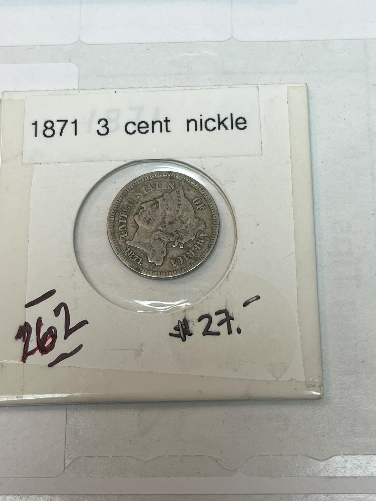 1871 3 Cent Nickel - G