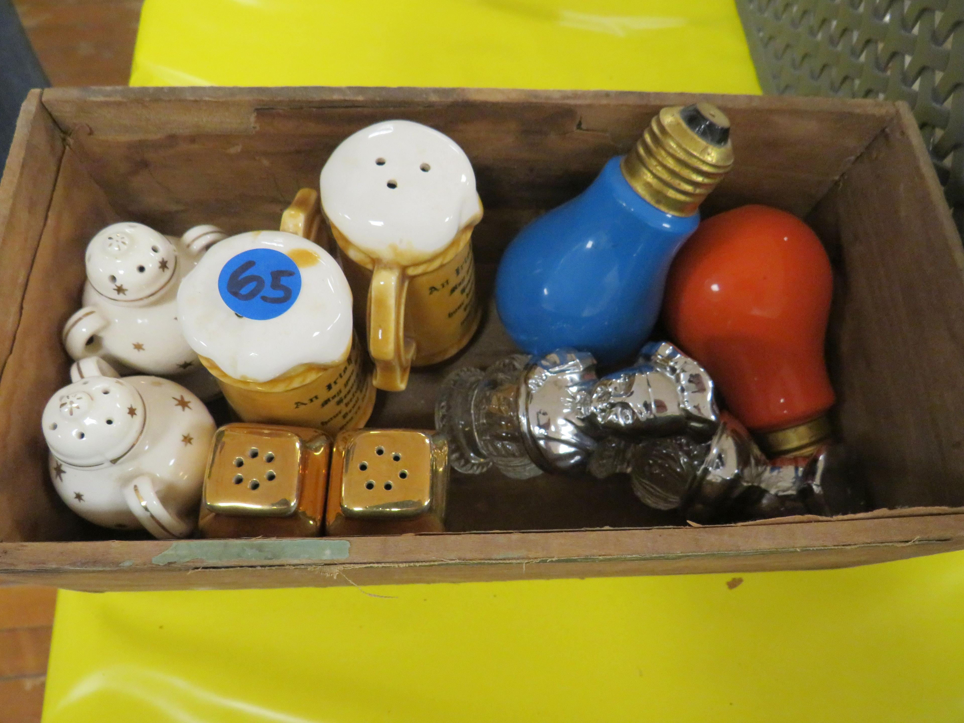 Old Cigar Box and 5 Nice Salt and Pepper Shakers
