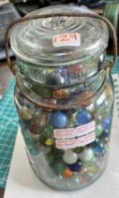 Over 150 Vintage Marbles in Old Wire top Ball Jar