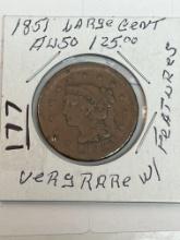 1851 Large Cent w/ Feathers - Very Nice