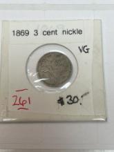 1869 3 Cent Nickel VG