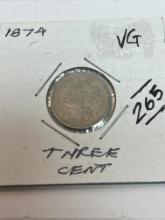 1874 3 Cent Nickel - VG