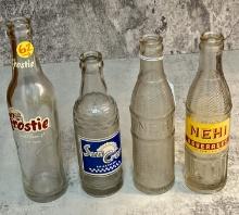 4 Vintage Pop Bottles OLD - Nehi Frostie Suncrest