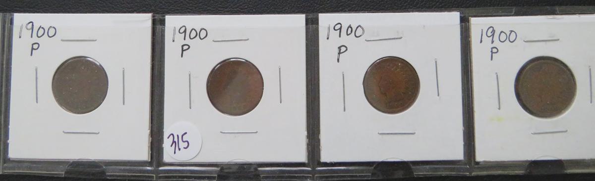 1900- (4) Indian Head Cents