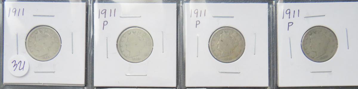 1911- (4) Liberty "V" Nickels