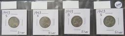 1943-S - (4) Silver Jefferson Nickels