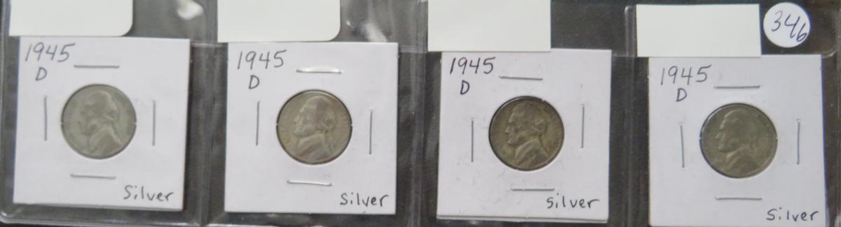 1945-D - (4) Silver Jefferson Nickels