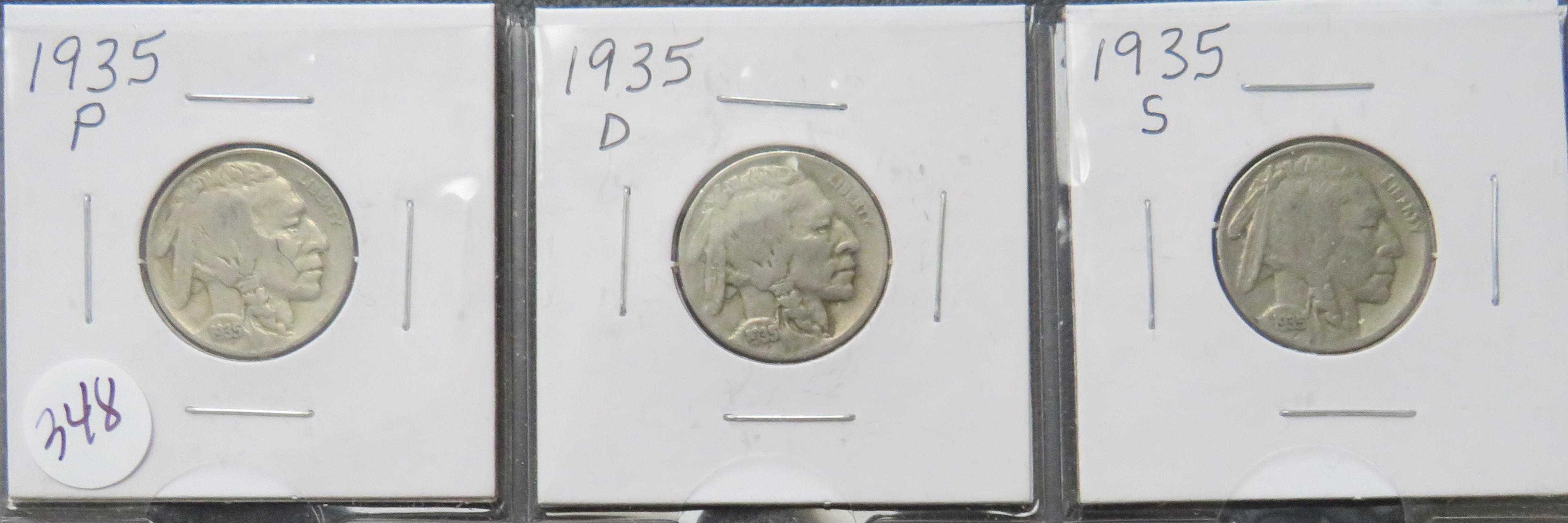 1935- P/D/S- (3) Buffalo Nickles