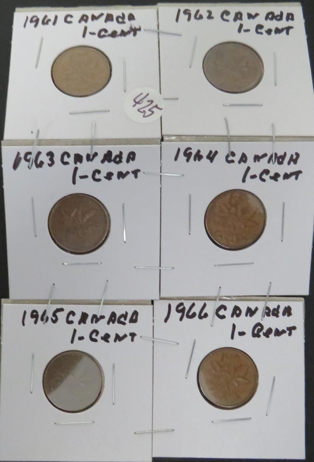 (6) 1961-1966 Canadain 1 Cent