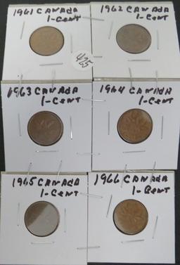 (6) 1961-1966 Canadain 1 Cent