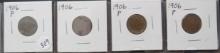 1906- (4) Indian Head Cents