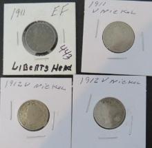 (4) 1911 & 1912 Liberty Head Nickesl