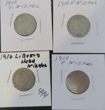 (4) 1910- Liberty Head Nickels