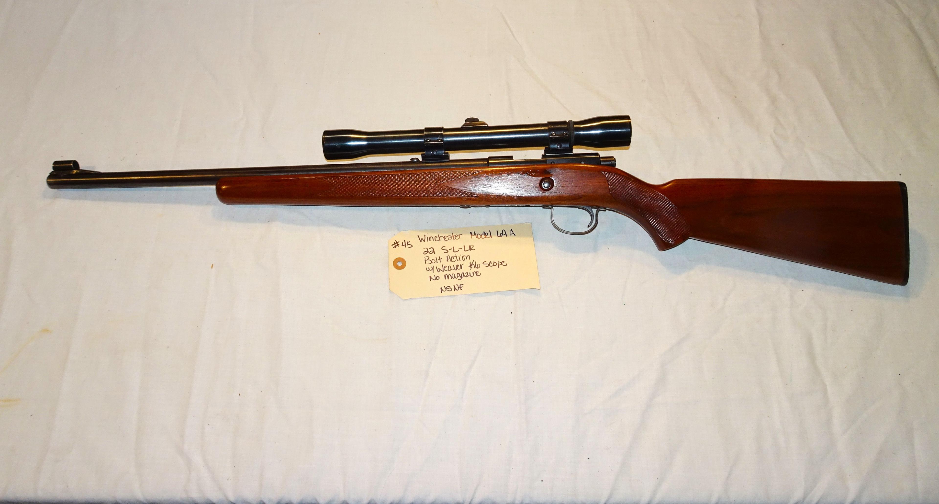 Winchester Model 69 A 22 S-L-LR Bolt Action w/Weaver K6 Scope No Magazine