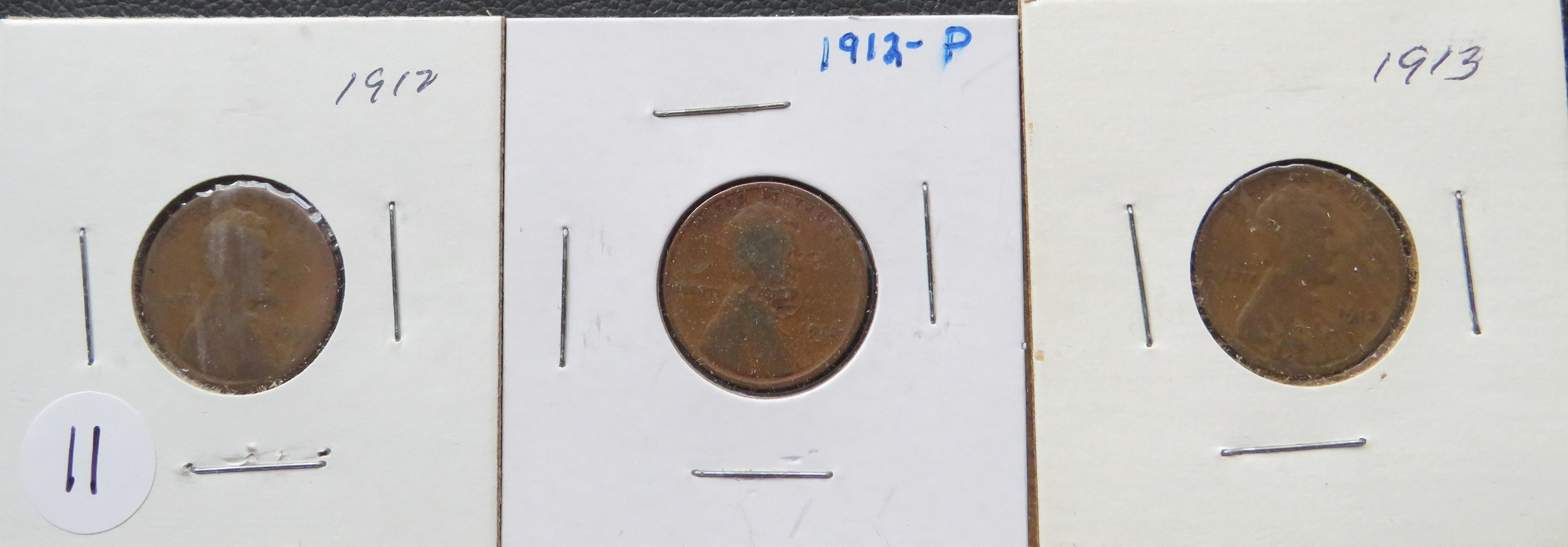 1912, 1912-P, 1913- Lincoln Head Pennies