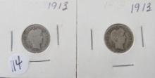 (2) 1913- Barber Dime