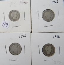 (4) 1916- Barber Dime