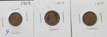 (3) 1909- Lincoln Head Pennies