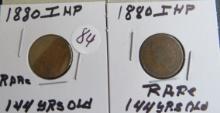 (2) 1880- Indian Head Pennies