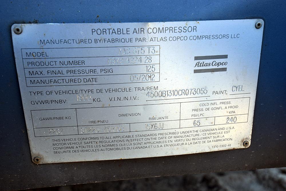 Atlas XAX-375-T3 Tag-Along Air Compressor