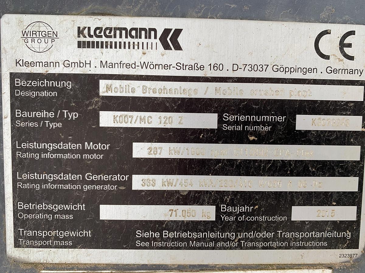 2015 Kleeman Mobicat MC120Z Jaw Crusher