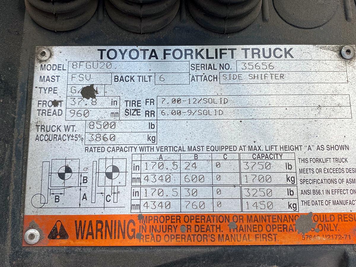 Toyota Model 8FGU20 LPG Forklift Truck