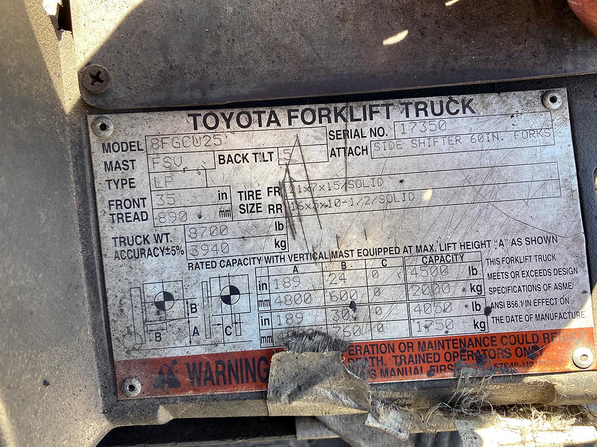 Toyota  Model 8FGCU25 LPG Forklift Truck