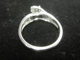 Ladies Sterling Silver & Diamond by-pass Style Ring