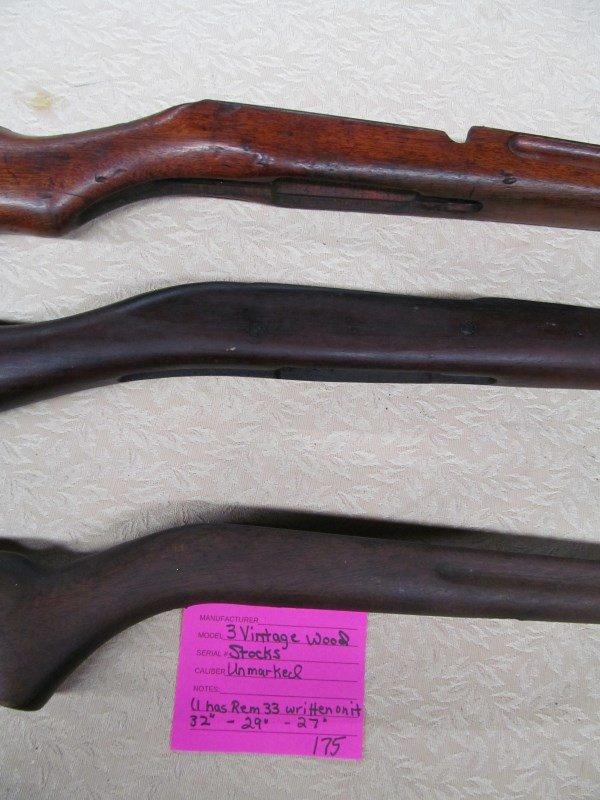 175 ~ LOT OF 3 VINTAGE WOOD STOCKS ~ UNMARKED ~ 1 HAS REM WRITTEN ON IT ~ 1 32" ~ 1 29" ~ 1 27"