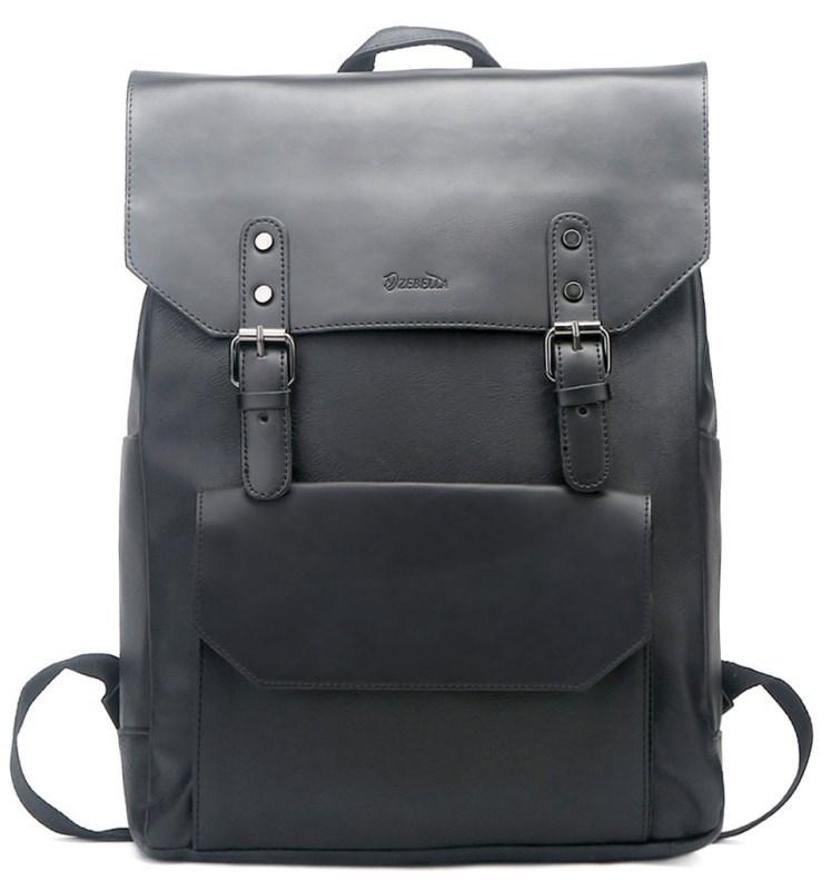 Zebella Faux Leather Backpack Vintage Leather Black Backpack Vegan Travel College Bookbag for Women